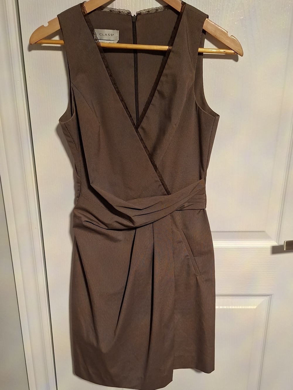 Class, Robert Cavalli Taupe Wrap-Style Sleeveless Dress